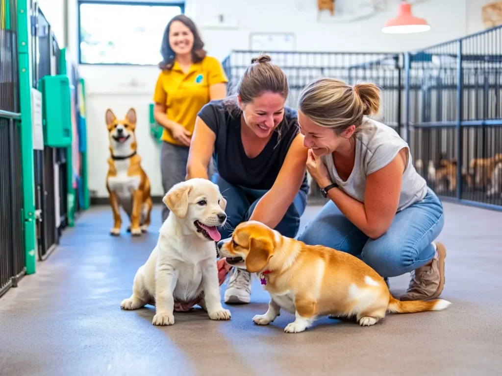 Family choosing a second dog at a shelter, showcasing how to pick the right second dog