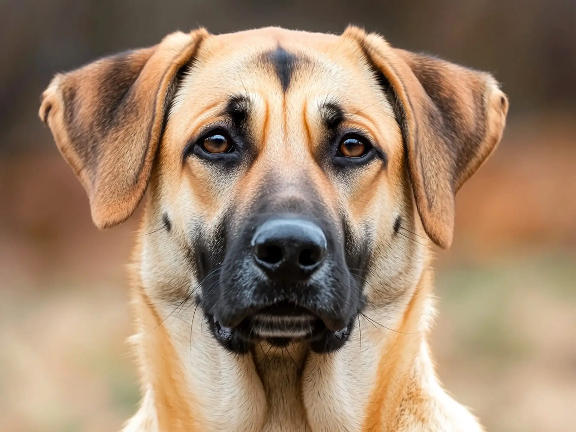 Close-up portrait of a Kangal Shepherd with alert expression and distinctive markings