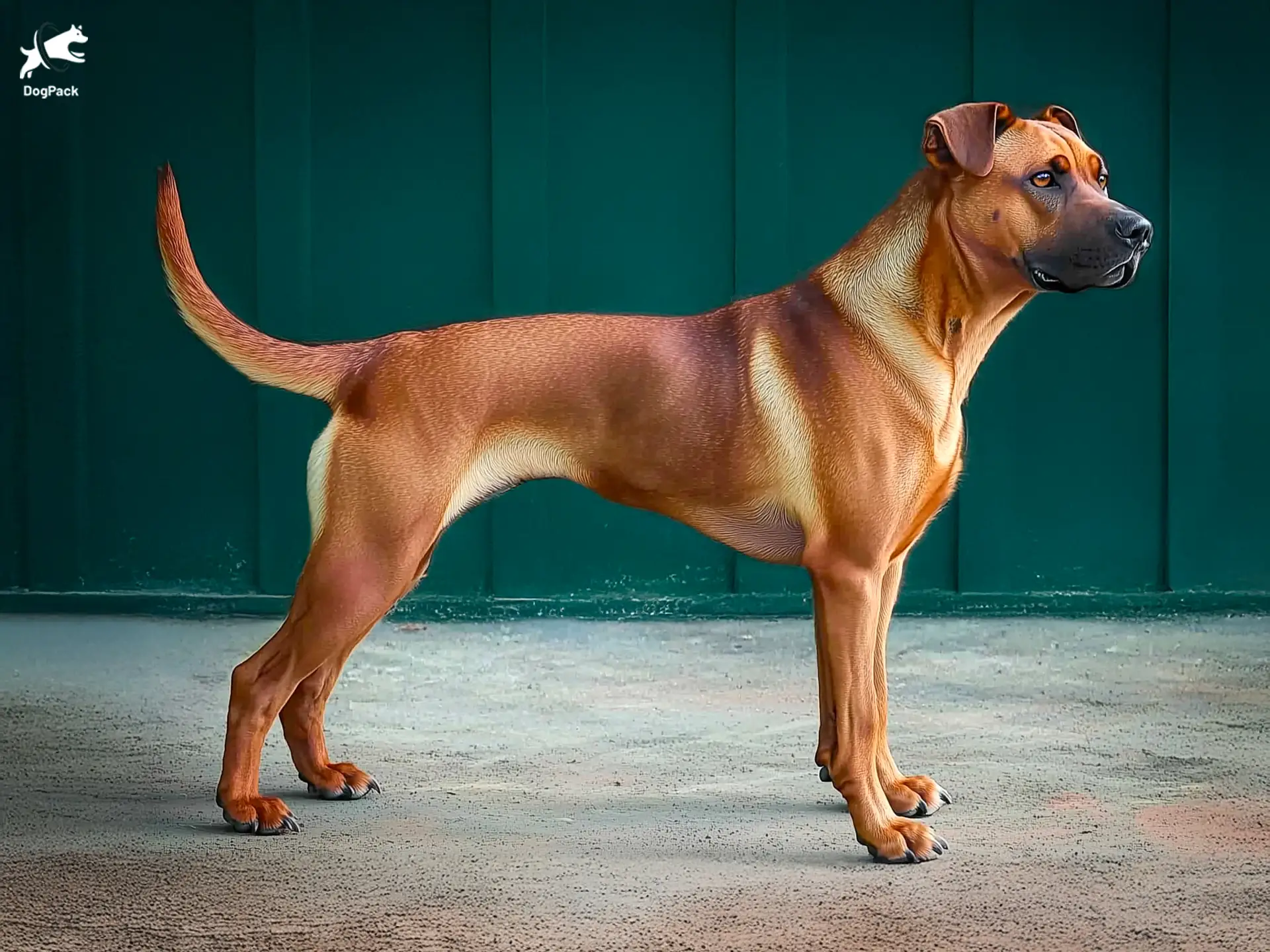 Kombai Dog breed full body view standing against green background