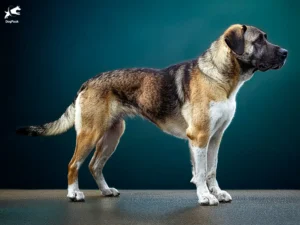 Rafeiro do Alentejo Dog breed full body view standing against green background