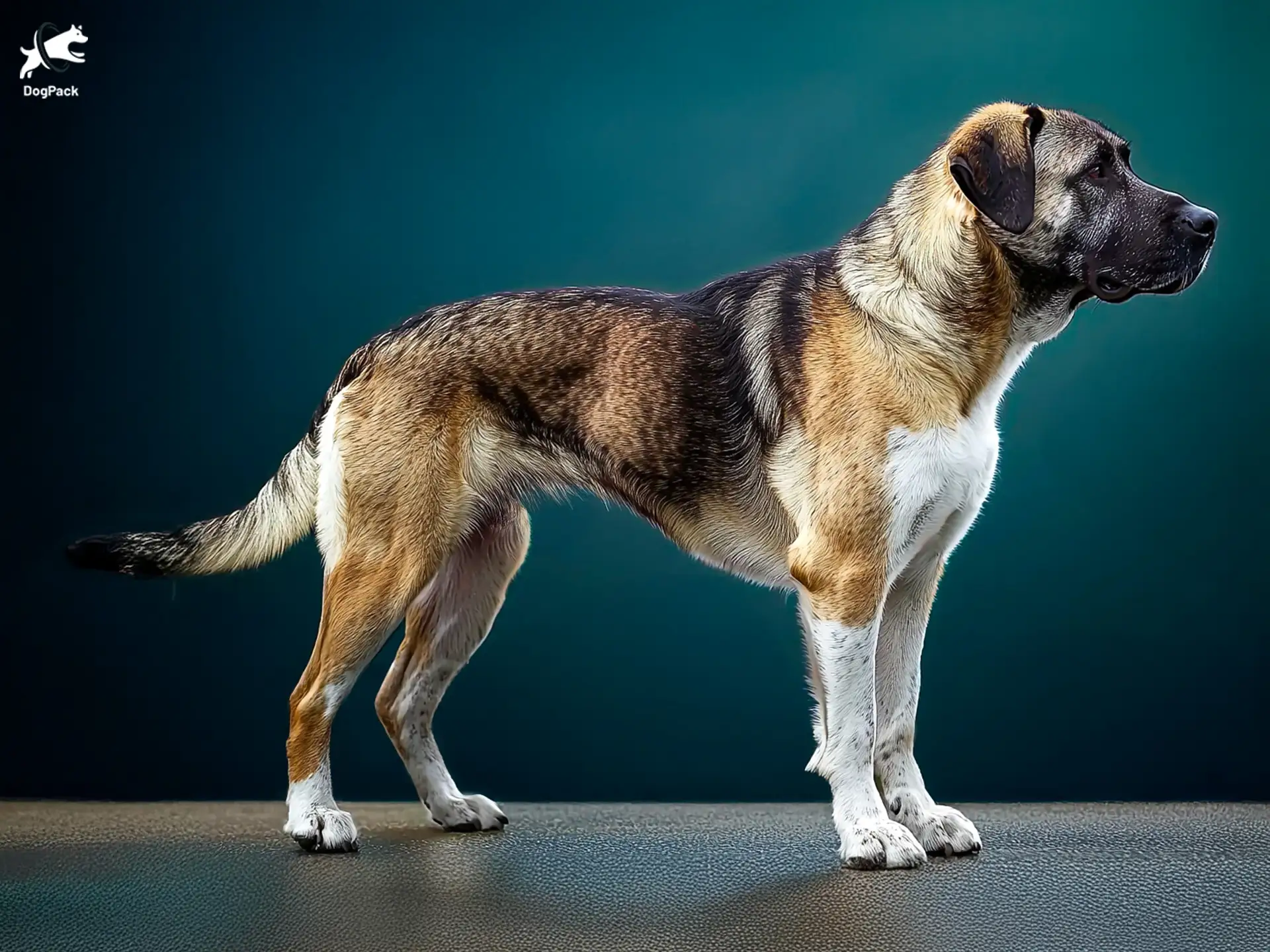 Rafeiro do Alentejo Dog breed full body view standing against green background