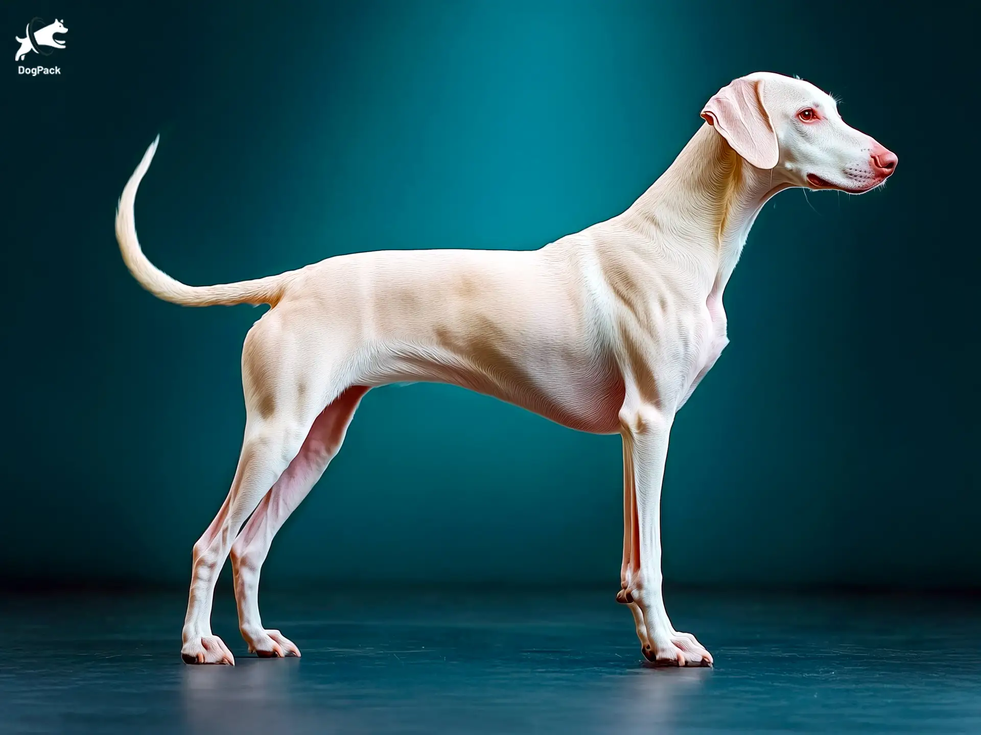 Rajapalayam Dog breed full body view standing against green background