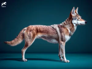 Saarloos Wolfdog Dog breed full body view standing against green background