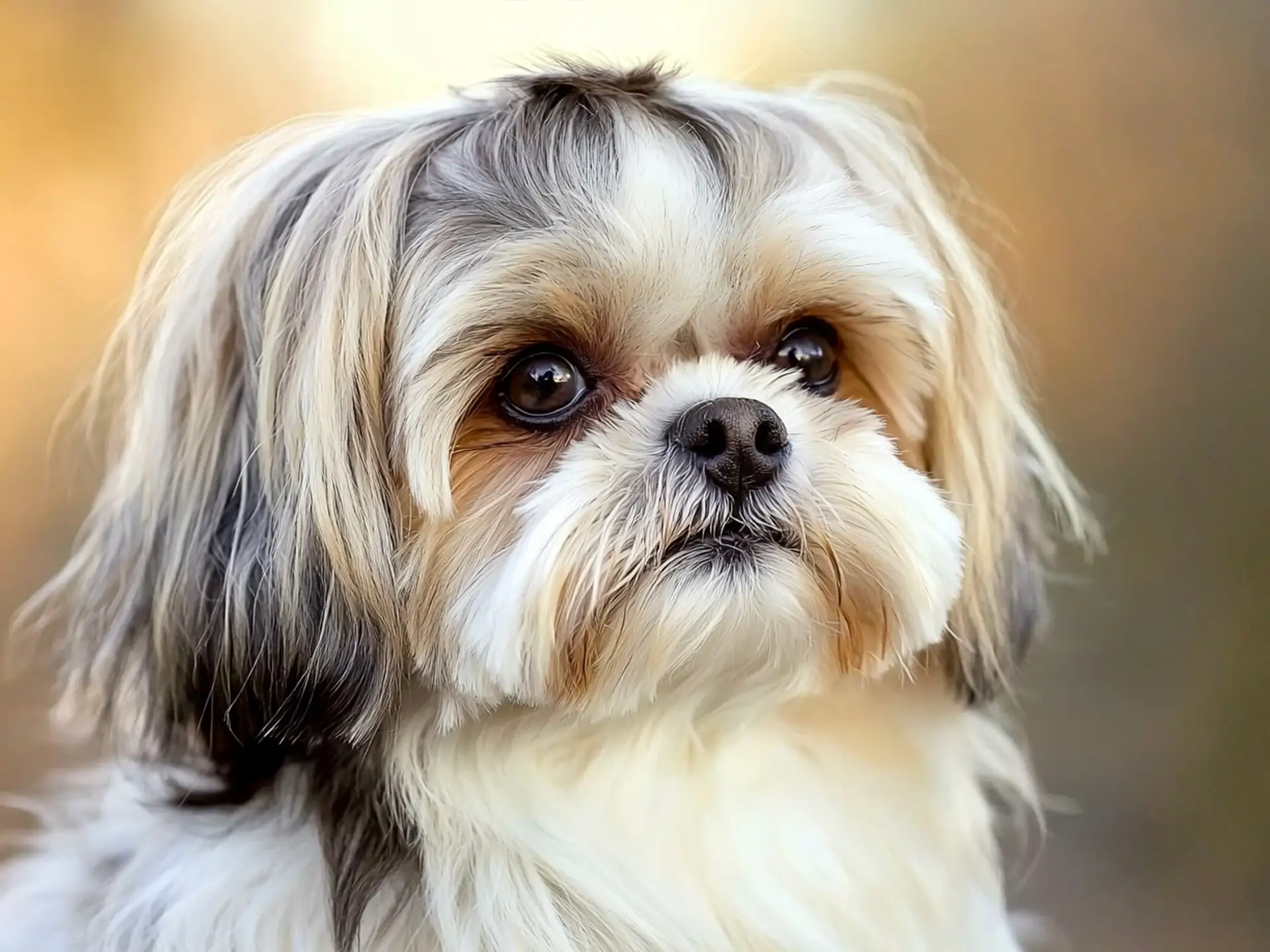 Close-up of a Shih Tzu's expressive face and soft fur.