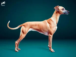 Sloughi Dog breed full body view standing against green background