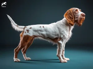 Spinone Italiano Dog breed full body view standing against green background