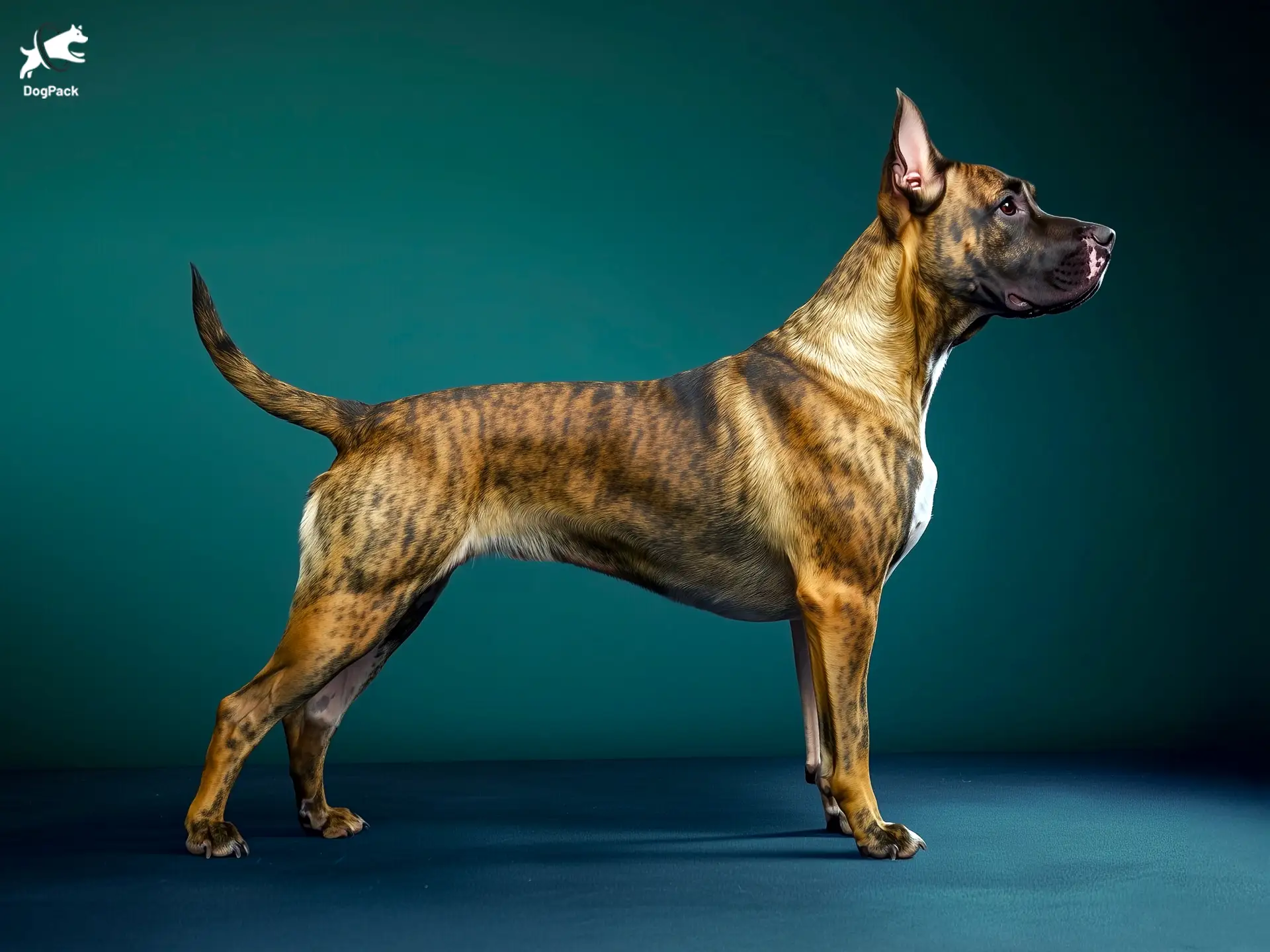 German Shepherd Pit Bull Dog breed full body view standing against green background