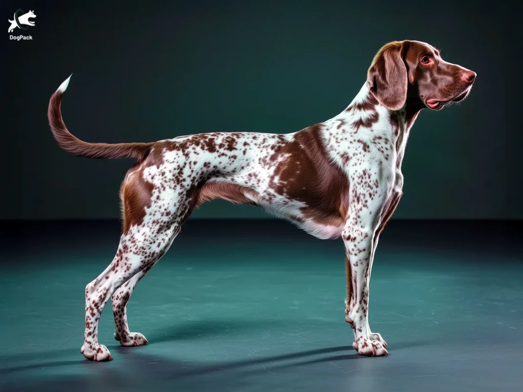 German Shorthaired Pointer Dog breed full body view standing against green background