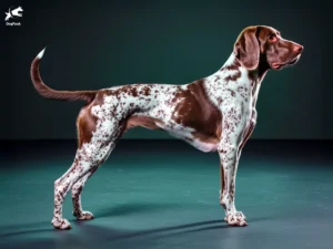 German Shorthaired Pointer Dog breed full body view standing against green background