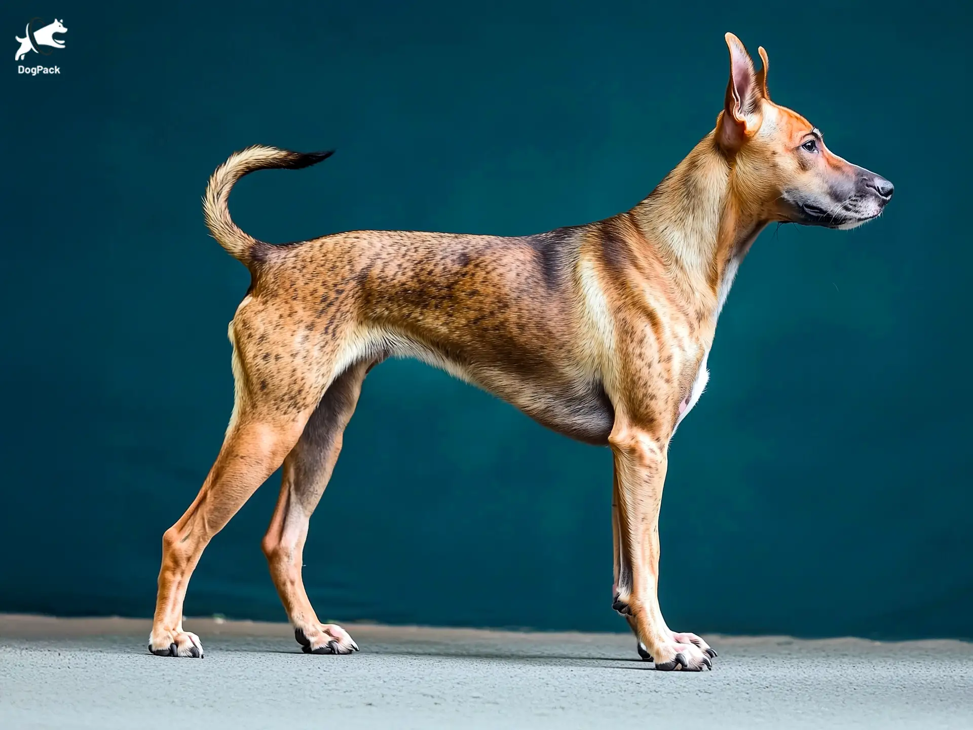 Phu Quoc Ridgeback Dog breed full body view standing against green background