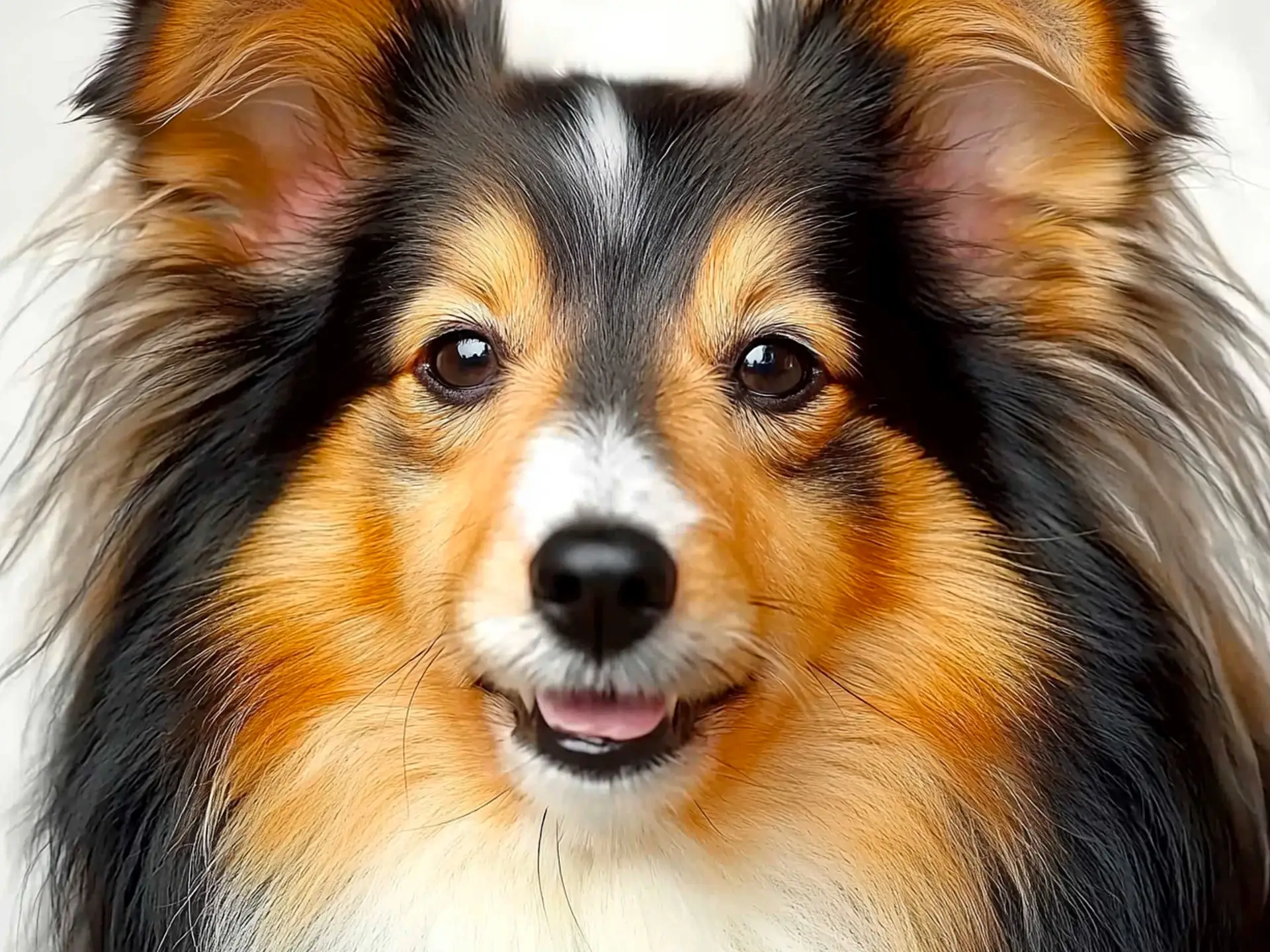 Close-up of a Shetland Sheepdog with bright eyes and a fluffy coat