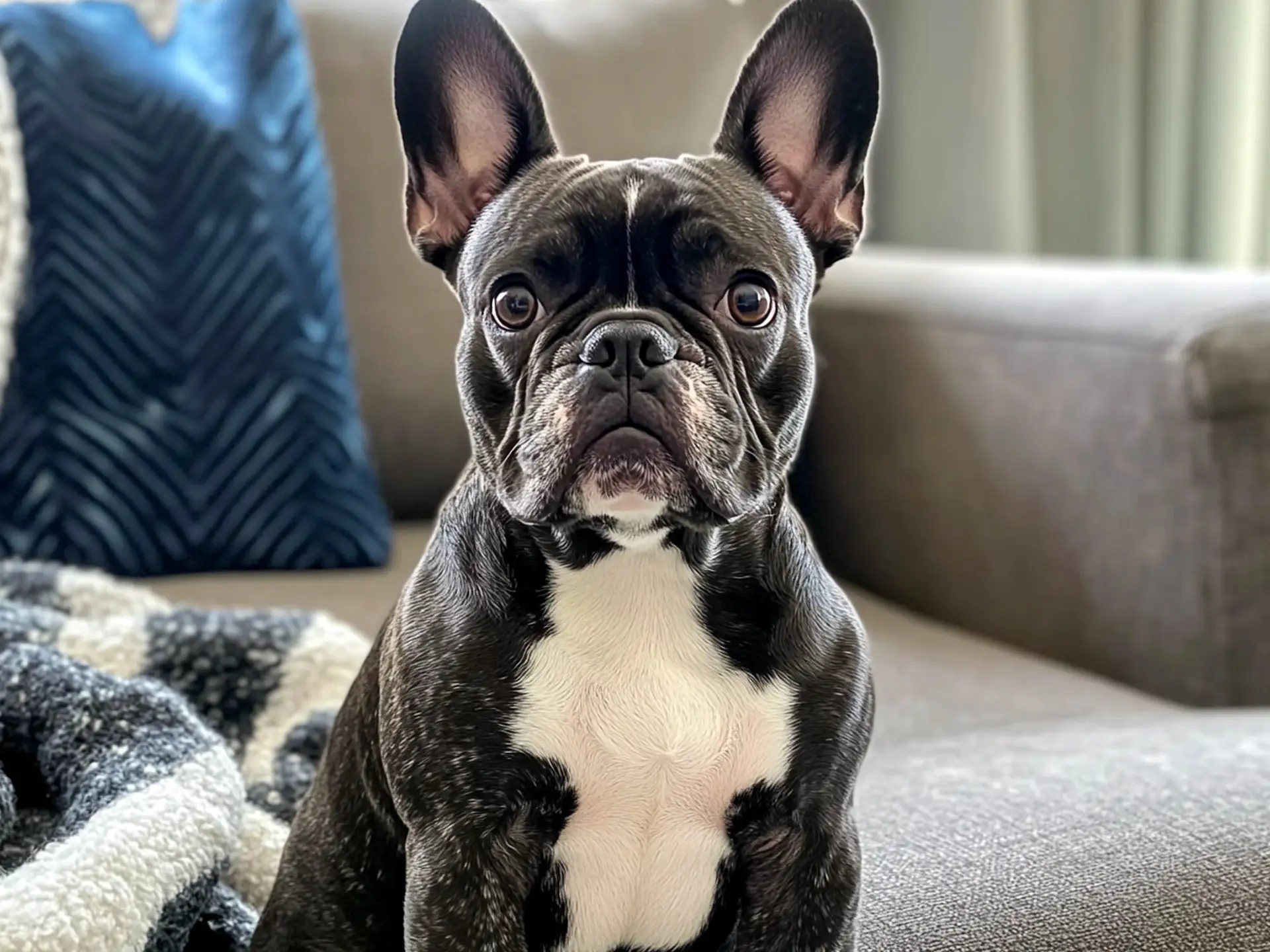 A French Bulldog with a calm expression, depicting a compact, lovable breed for first-time owners