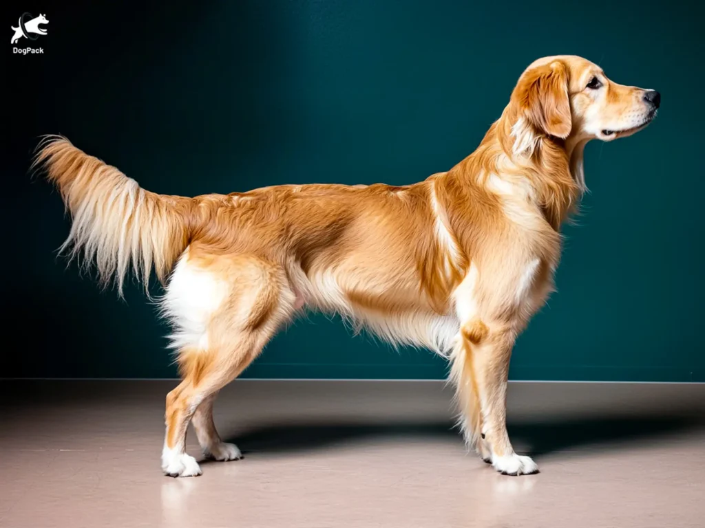 Gollie Dog breed full body view standing against green background