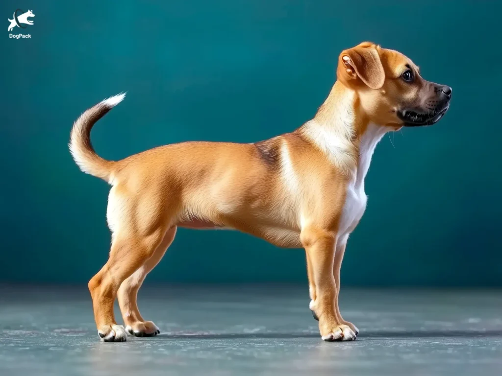 Jug Dog breed full body view standing against green background