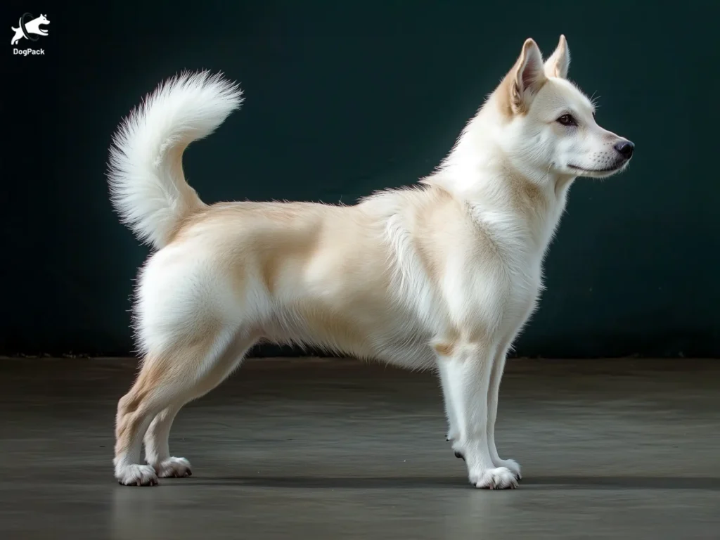 Kintamani Dog breed full body view standing against green background