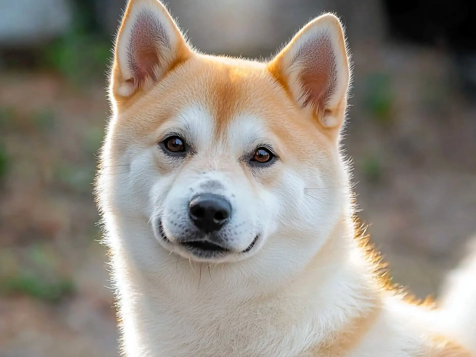 Close-up portrait of a Korean Jindo Dog with a calm expression. 