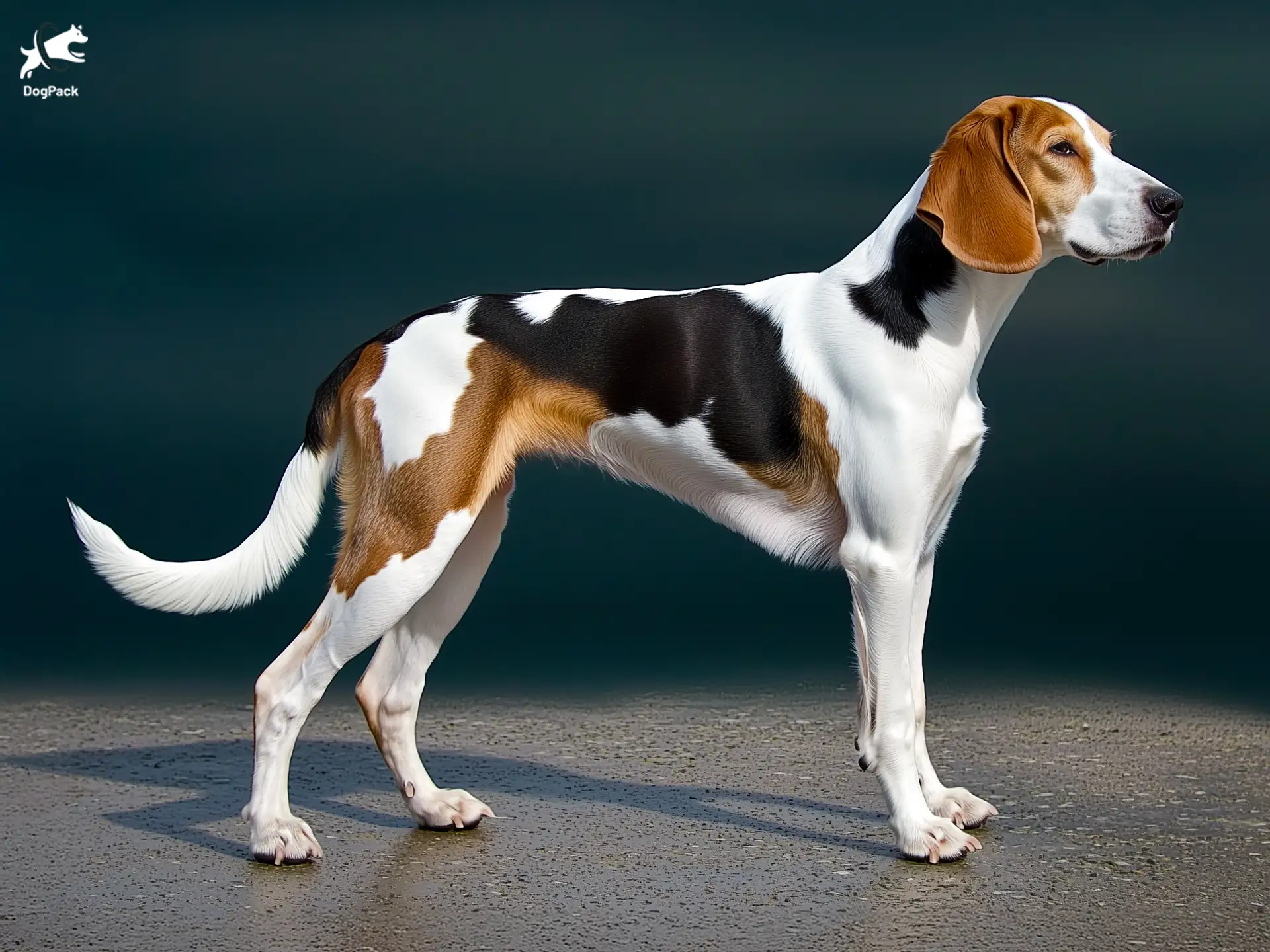 Lakeland Trailhound Dog breed full body view standing against green background