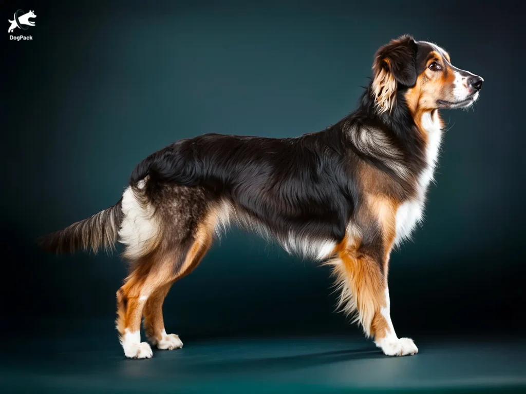 Savoy Shepherd Dog Breed full body view standing against green background