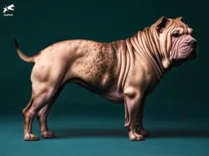 Shar Pei Dog Breed full body view standing against green background