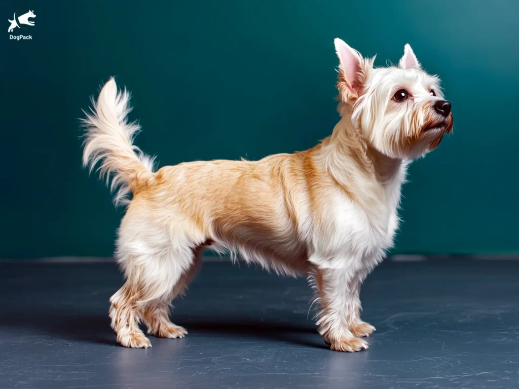 Wesh Dog breed full body view standing against green background